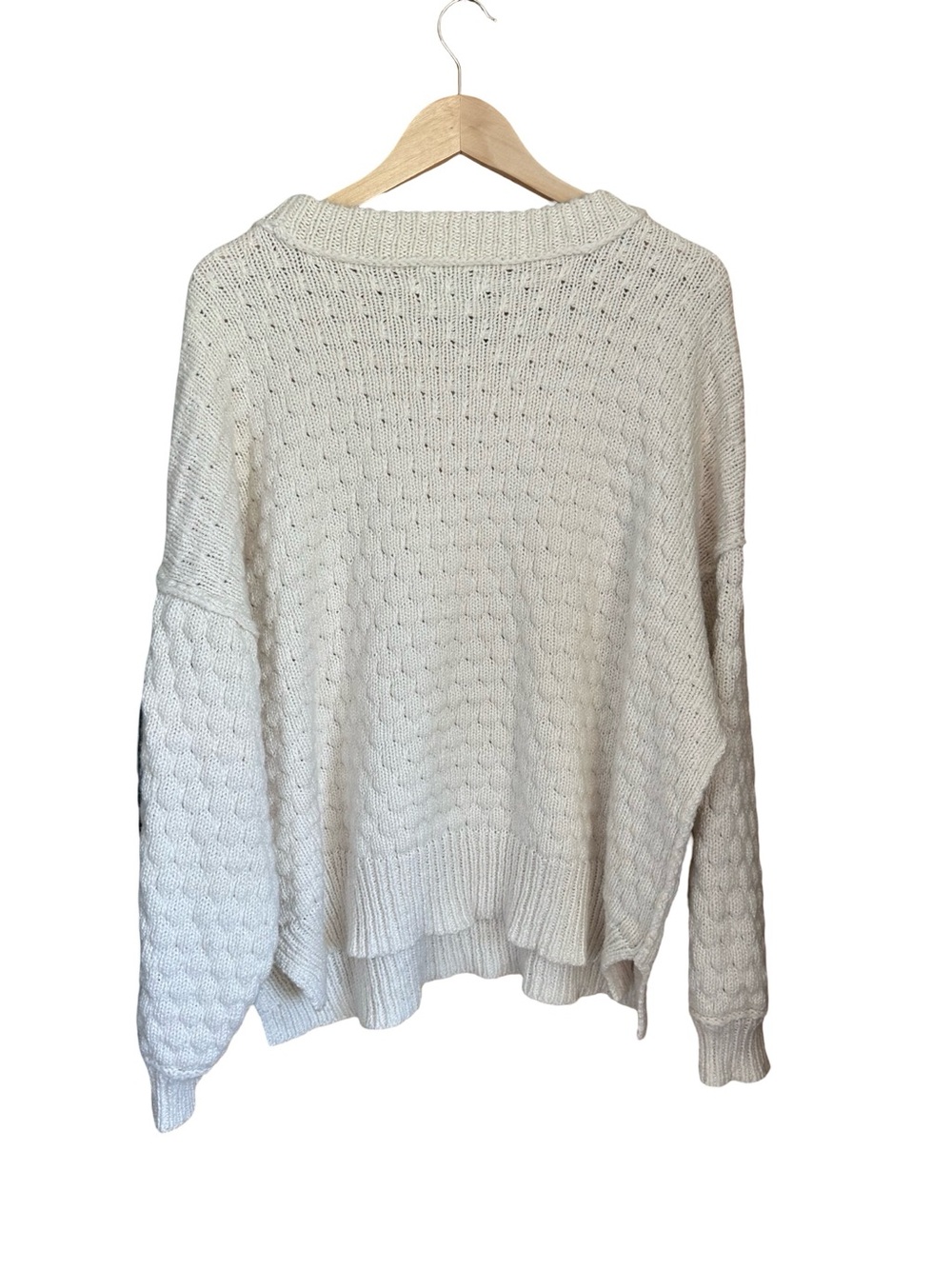 Aerie Bubbleknit Cream Cotton Blend Crewneck Sweater XL - Picture 3 of 8